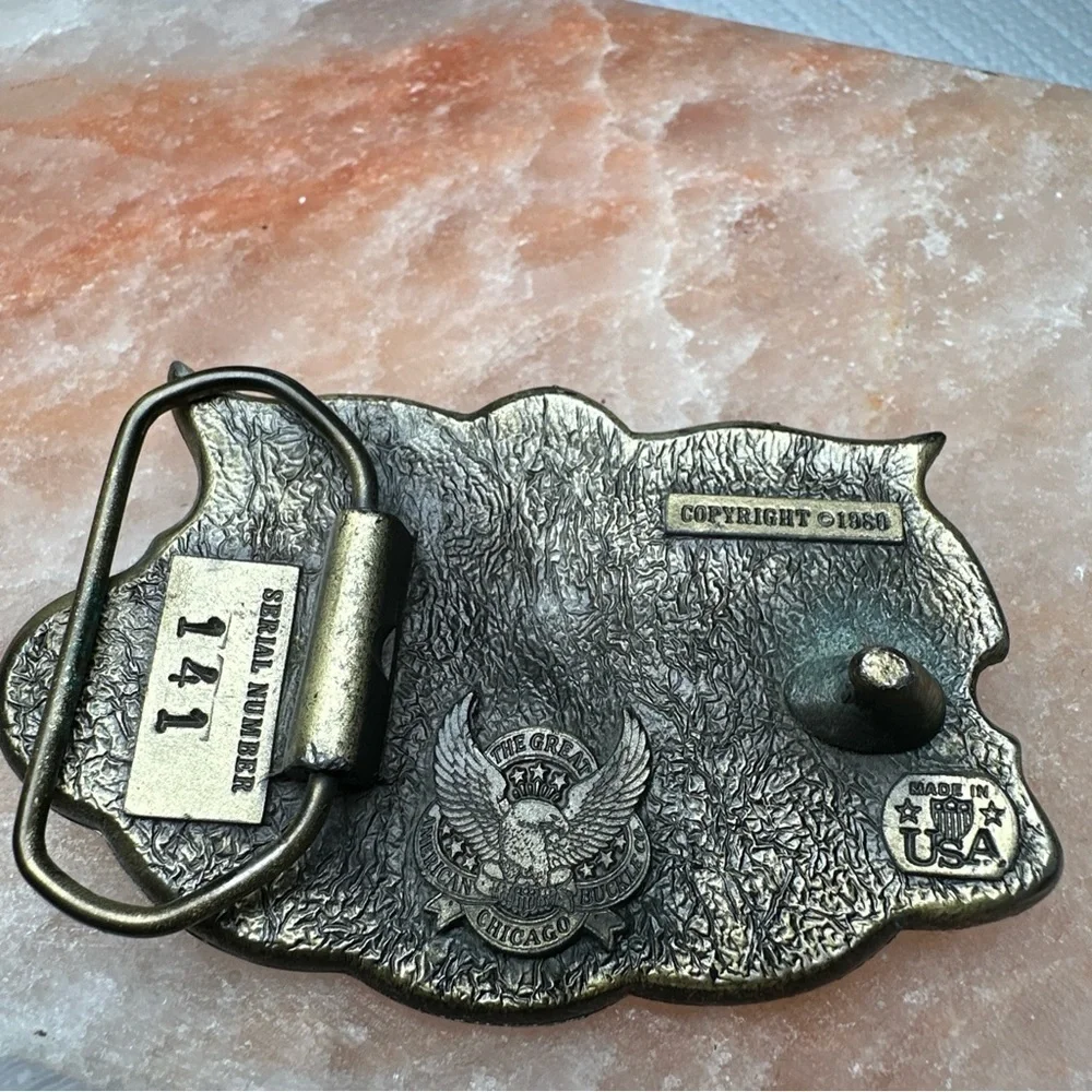 TEXAS LONE STAR Belt Buckle USA Made Texan Longhorn Rancher Biker 1980 Big D VTG